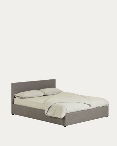 Letto con contenitore Nahiri rivestito grigio per materasso di 180 x 200 cm