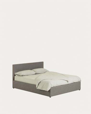 Letto con contenitore Nahiri rivestito grigio per materasso di 150 x 200 cm