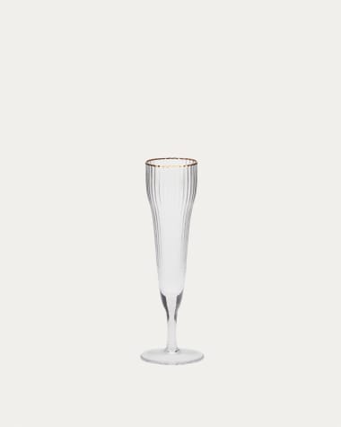 Ayan champagne flute in transparent glass, with a gold feature, 19 cl