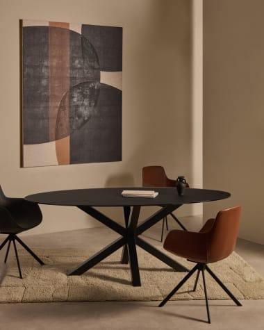 Argo table with black glass and black steel legs Ø 200 x 100 cm