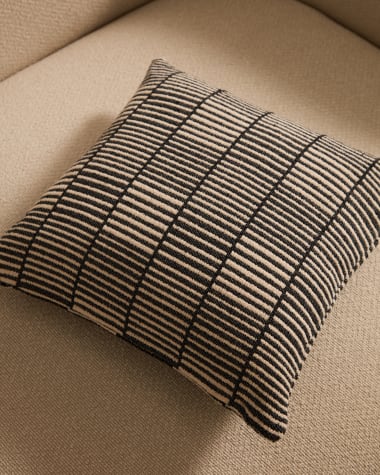 Levu black and white striped, 100% linen cushion cover, 45 x 45 cm