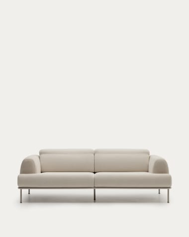 Sofa Aurum 3-Sitzer ecru mit verstellbarer Kopfstütze und mattgrauem Metallgestell 234 cm