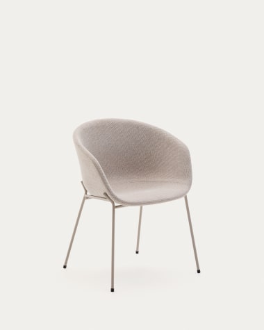 Yvette chair in beige chenille and steel legs in a beige finish