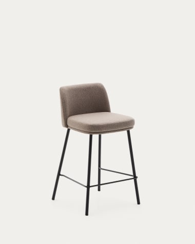 Tabouret Minami en chenille marron avec pieds en acier finition noire, hauteur 65 cm