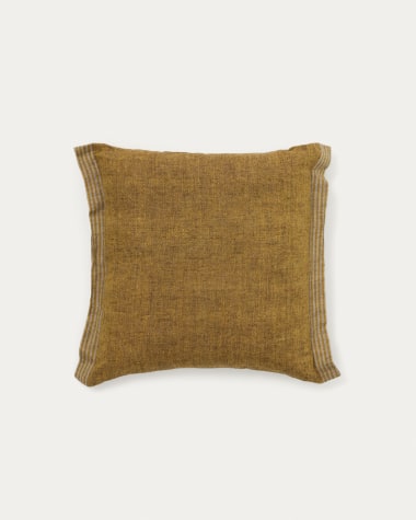 Housse de coussin Niven 100 % lin mélangé et rayures latérales moutarde 45 x 45 cm