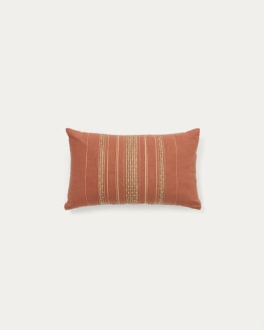 Housse de coussin Sairu en lin avec broderie en jute multicolore 30 x 50 cm