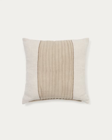 Housse de coussin Zoren 100 % lin plissée beige 50 x 50 cm
