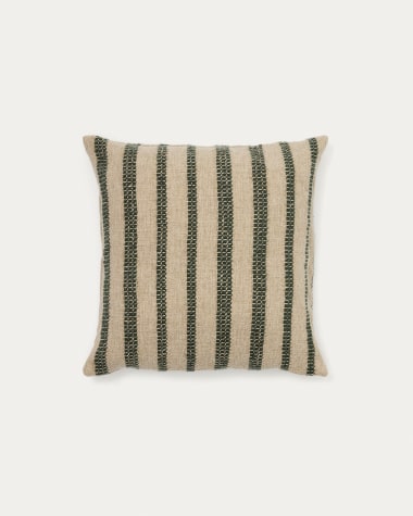 Housse de coussin Naila en fibres acryliques à rayures en contraste verte 50 x 50 cm