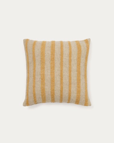 Housse de coussin Naila en fibres acryliques à rayures en contraste moutarde 50 x 50 cm