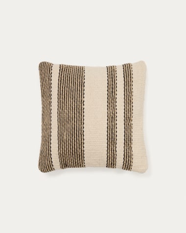 Housse de coussin Aylin en coton et broderie en jute beige 50 x 50 cm