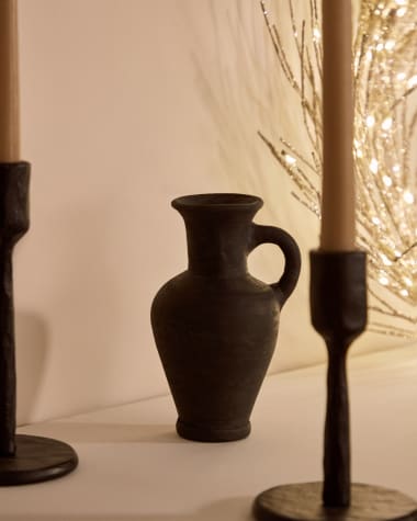 Tefare set of 2 terracotta vases in a black finish, 18 cm / 18 cm