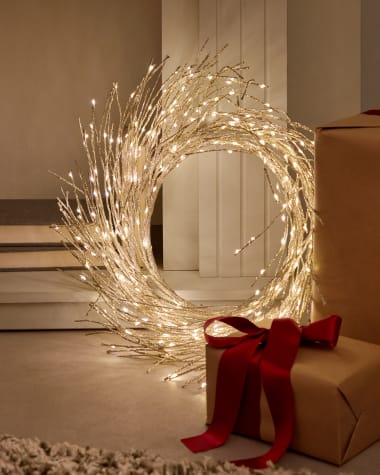 Bria luminous gold-coloured wreath, Ø60 cm