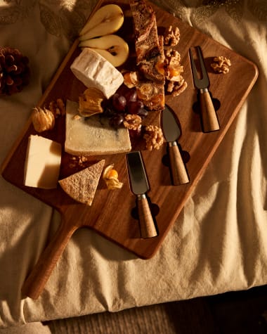 Ensemble Teppa de planche à découper et de couteaux à fromage en bois d’acacia FSC 100%