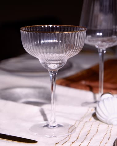 Coupe à champagne Ayan en verre transparent et détail doré 28 cl