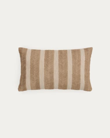 Housse de coussin Zailo 100 % coton avec broderie en jute beige 30 x 50 cm