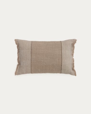 Housse de coussin Lorin en lin à franges beige 30 x 50 cm