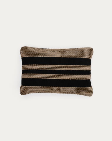 Housse de coussin Aylin en coton et broderie en jute noir 40 x 60 cm