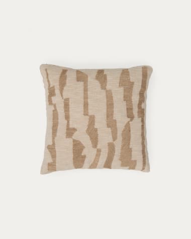 Housse de coussin Arvai 100 % coton avec broderie en jute beige 45 x 45 cm