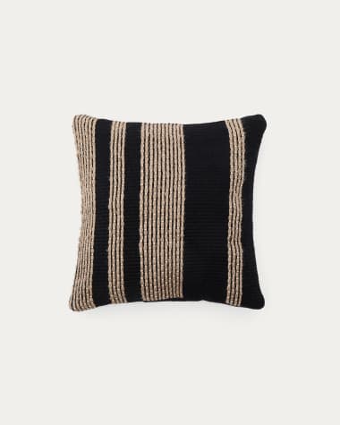 Housse de coussin Aylin en coton et broderie en jute noir 50 x 50 cm