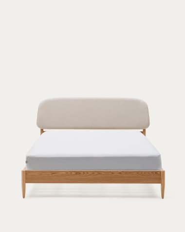 Letto Octavia impiallacciato di frassino testiera foderata bianco   160 x 200 cm
