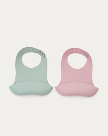 Ensemble Lili de 2 bavoirs en silicone rose et turquoise
