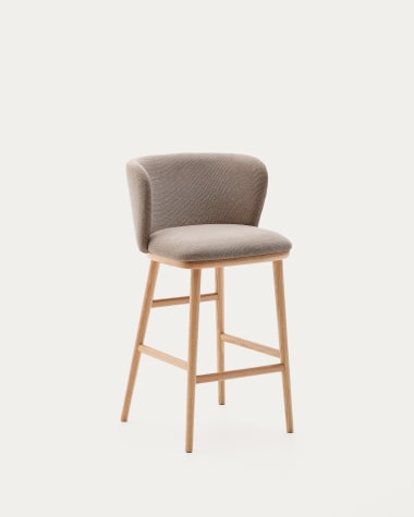 Ciselia stool brown chenille solid ash wood natural tone finish FSC Mix Credit 65 cm