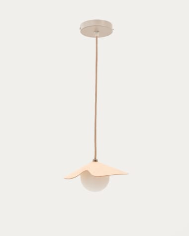 Wilara oak veneer ceiling lamp with 1 white smoked glass ball