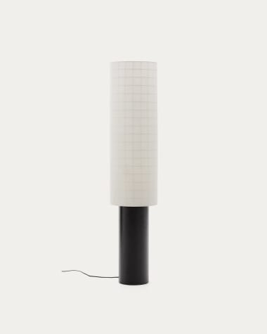 Lampada da terra Dulan in metallo nero e paralume in cotone
