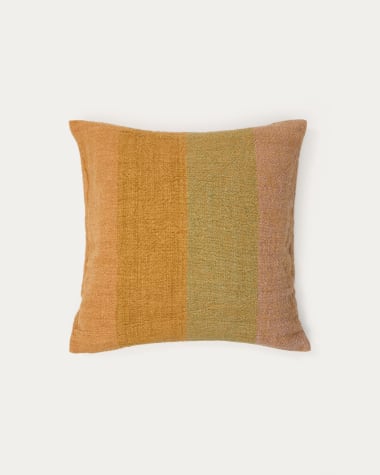 Housse de coussin Taris en lin à rayures moutarde 50 x 50 cm