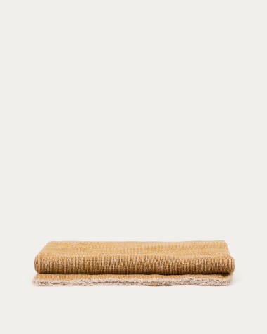 Sanae mustard 100% linen blanket with fringing 130 x 170cm