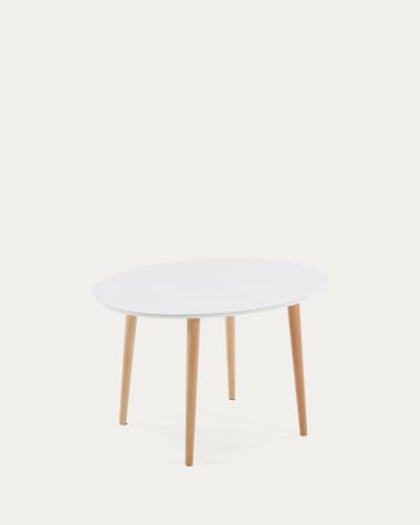 Oqui oval extendable MDF table with white lacquer and solid beech legs 120 (200) x 90 cm