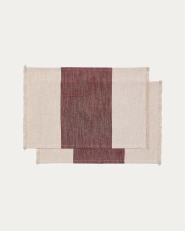 Vireta set of 2 maroon and beige cotton and jute placemats with fringing 35 x 50cm