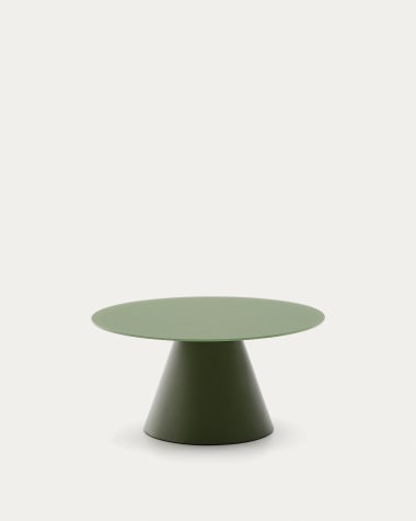 Wilshire salontafel van mat gehard glas en in mat groen gelakt staal Ø 80 cm