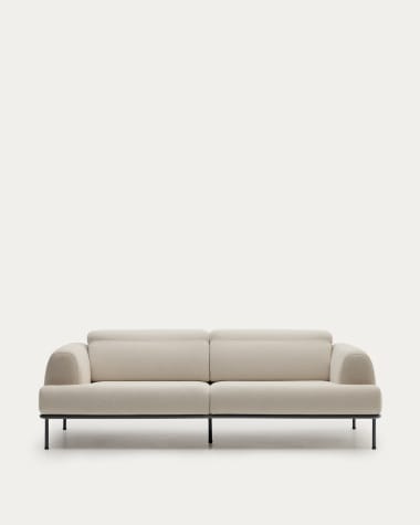 Canapé Aurum 3 places écru avec appui-tête inclinable et base en métal gris mat 234 cm FSC Mix Credit