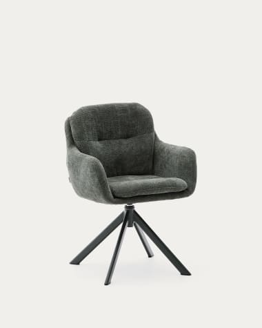 Drehstuhl Lexa aus grüner Chenille und Stahlbeinen mit grünem Finish