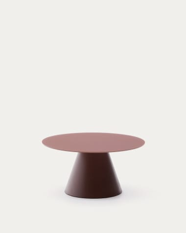 Wilshire salontafel van mat gehard glas en in mat terracotta gelakt staal Ø 80 cm