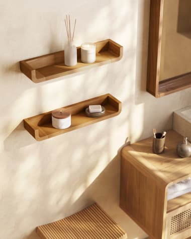 Shamel set of 2 solid teak shelves 50 x 5 cm