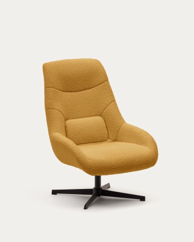 Celida swivel armchair in mustard bouclé and steel with black finish FSC 100%