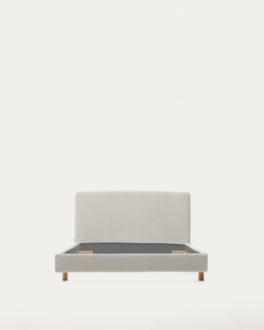Pearl chenille Valma bed with removable cover and solid beech wood legs for a 90 x 200 cm mattress