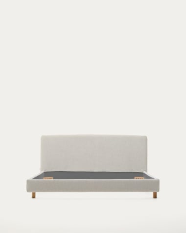 Pearl chenille Valma bed with removable cover and solid beech wood legs for a 160 x 200 cm mattress