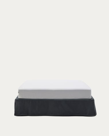 Anthracite grey linen and cotton Jaira base with removable cover for a 150 x 190 cm mattress
