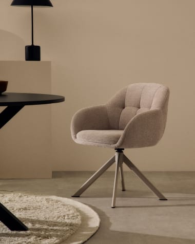 Dorina swivel chair in beige chenille and steel legs in a beige finish