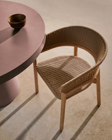 Arinella chair in FSC 100% solid acacia wood with natural finish and beige rope cord