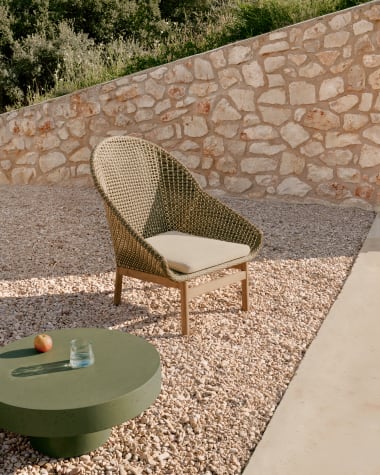 Olbia armchair with high backrest in synthetic rattan and FSC 100% solid teak wood