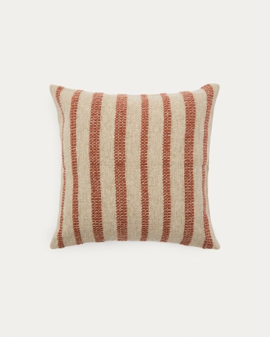 Housse de coussin Naila en fibres acryliques rayures contrastées terracotta 50 x 50 cm