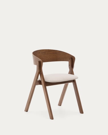 Stuhl Godia aus Eschefurnier und massivem Kautschukholz mit Wengé-Finish und beigefarbener Chenille
