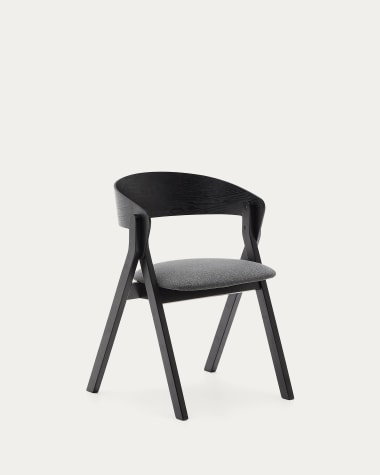 Godia chair made of ash veneer and solid rubber wood with a black finish and grey chenille