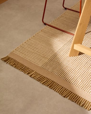 Tapis Blart en laine avec bandes latérales contrastées beige 2160 x 230cm