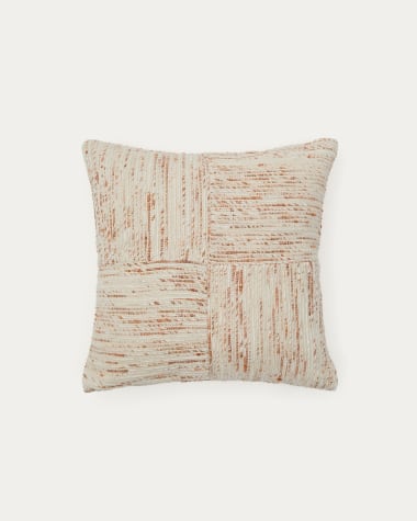 Housse de coussin Anuba jacquard à carreaux beige et rouge 45 x 45 cm
