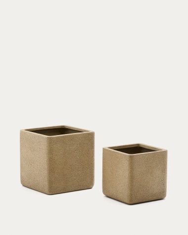 Set di 2 fioriere Minoa con effetto pietra senape 44 x 44 cm